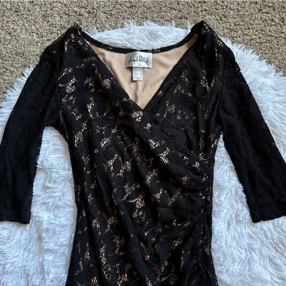 Joseph Ribkoff Dress Black Lace Long Sleeves Tight Stretchy Womens Size 8 - Picture 3 of 4